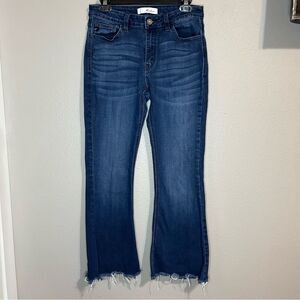 Kancan mid rise dark wash raw frayed hem flare jeans size 9 / 28